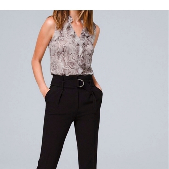 White House Black Market Grey Snakeskin Print Tank Top Ruffle BlouseNWT - Picture 1 of 7